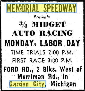 Memorial Speedway - Sept 1953 Ad